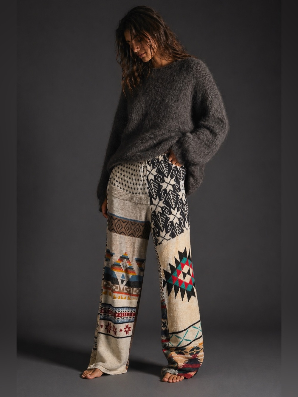 Function & Fringe Edit | Upcycled Patchwork Knit Pants Wide Leg Statement